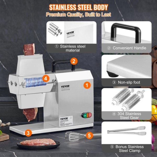 Food Preparation Equipment | Commercial Meat Tenderizer, Heavy Duty Stainless Steel Kitchen Tool with Handle, Meat Tong, and Cleaning Brush, 450W Electric Meat Tenderizer Machine for Beef, Turkey, Chicken, Pork, and Fish Food Preparation Equipment Food Preparation Equipment