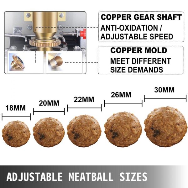 Food Preparation Equipment | Commercial Meatball Forming Machine, 280 PCs/min Meatball Maker Machine, 1100W Electric Fish Beef Pork Ball Making Tool with 18/20/22/26/30 mm Models, Stainless Steel Food Preparation Equipment Food Preparation Equipment