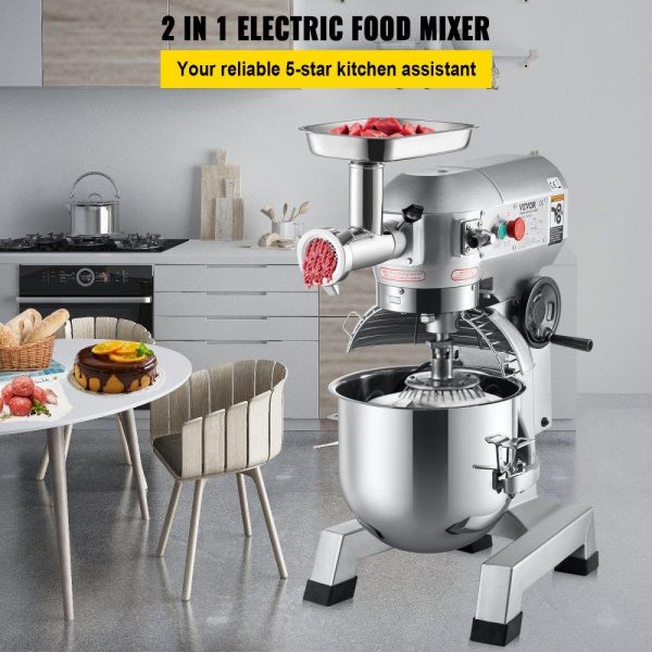 Food Preparation Equipment | Commercial Stand Mixer, 20Qt Stainless Steel Bowl, 1100W 2 in 1 Multifunctional Electric Food Mixer with Meat Grinder & 3 Speeds, Dough Hook Whisk Beater Included, Perfect for Bakery Pizzeria Food Preparation Equipment Food Preparation Equipment