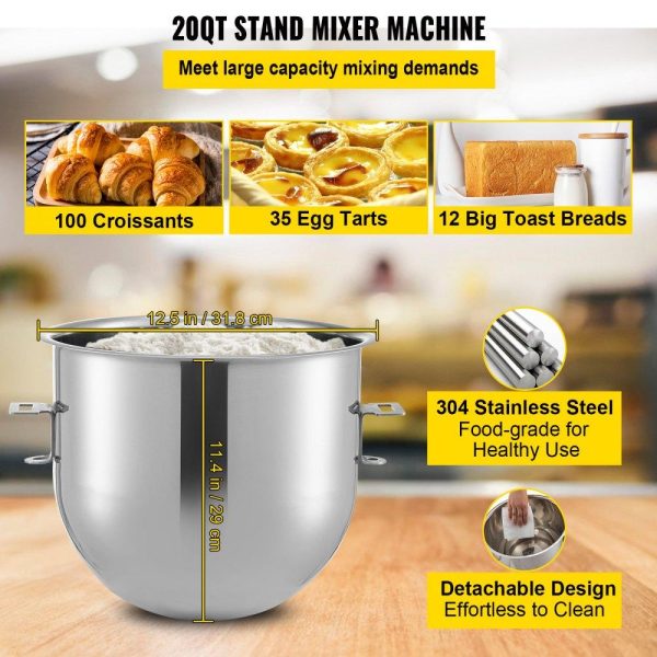 Food Preparation Equipment | Commercial Stand Mixer, 20Qt Stainless Steel Bowl, 1100W 2 in 1 Multifunctional Electric Food Mixer with Meat Grinder & 3 Speeds, Dough Hook Whisk Beater Included, Perfect for Bakery Pizzeria Food Preparation Equipment Food Preparation Equipment