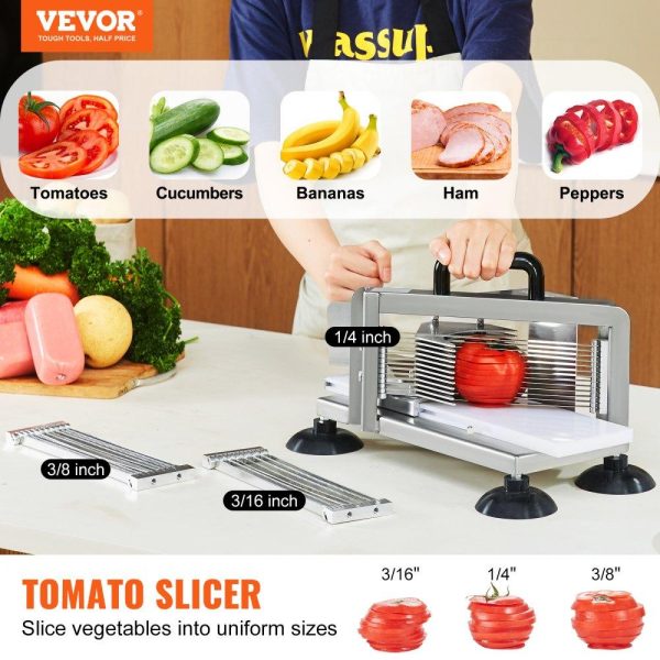 Food Preparation Equipment | Commercial Tomato Slicer, 1/4″+3/8″+3/16″ Tomato Cutter Slicer, Stainless Steel Heavy Duty Tomato Slicer Machine, Manual Tomato Slicer with Non-slip Feet, Cutting Tomatoes, Cucumbers, Bananas Food Preparation Equipment Food Preparation Equipment