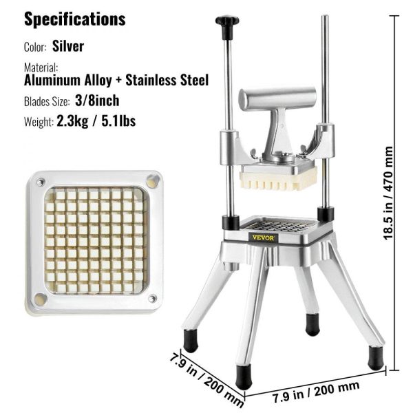 Food Preparation Equipment | Commercial Vegetable Fruit Chopper 3/8″ Blade Heavy Duty Professional Food Dicer Kattex French Fry Cutter Onion Slicer Stainless Steel for Tomato Peppers Potato Mushroom, Sliver Food Preparation Equipment Food Preparation Equipment