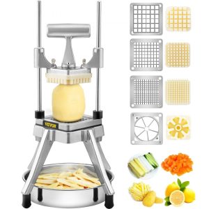 Food Preparation Equipment | Commercial Vegetable Fruit Chopper, Stainless Steel French Fry Cutter w/ 4 Blades 1/4″ 3/8″ 1/2″, Vegetable Chopper Dicer w/ Stainless Bowl, Heavy Duty Cutter for Potato Tomato Onion Mushroom Food Preparation Equipment Food Preparation Equipment