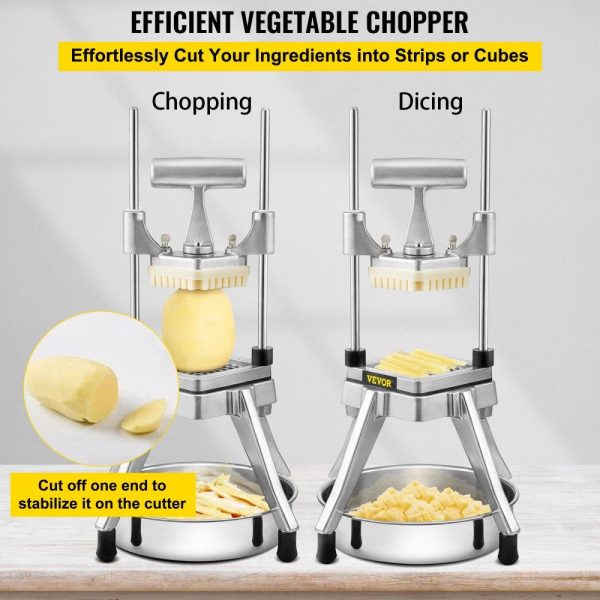 Food Preparation Equipment | Commercial Vegetable Fruit Chopper, Stainless Steel French Fry Cutter w/ 4 Blades 1/4″ 3/8″ 1/2″, Vegetable Chopper Dicer w/ Stainless Bowl, Heavy Duty Cutter for Potato Tomato Onion Mushroom Food Preparation Equipment Food Preparation Equipment