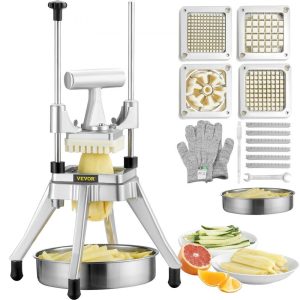 Food Preparation Equipment | Commercial Vegetable Fruit Chopper, Stainless Steel French Fry Cutter with 4 Blades 1/4″ 3/8″ 1/2″, 6-wedge Slicer, Chopper Dicer with Tray, Heavy Duty Cutter for Potato Tomato Onion Mushroom Food Preparation Equipment Food Preparation Equipment