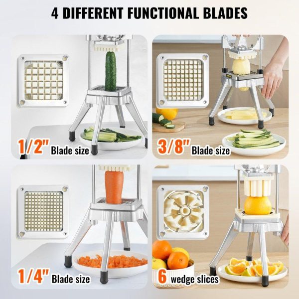 Food Preparation Equipment | Commercial Vegetable Fruit Chopper, Stainless Steel French Fry Cutter with 4 Blades 1/4″ 3/8″ 1/2″, 6-wedge Slicer, Chopper Dicer with Tray, Heavy Duty Cutter for Potato Tomato Onion Mushroom Food Preparation Equipment Food Preparation Equipment