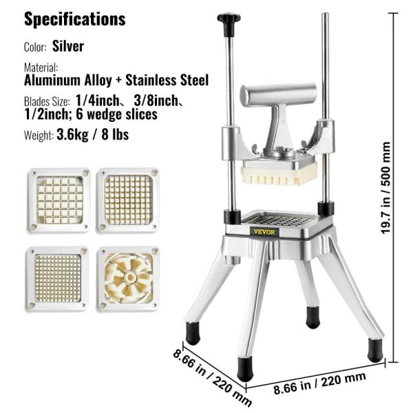 Food Preparation Equipment | Commercial Vegetable Fruit Chopper, Stainless Steel French Fry Cutter with 4 Blades 1/4″ 3/8″ 1/2″, 6-wedge Slicer, Chopper Dicer with Tray, Heavy Duty Cutter for Potato Tomato Onion Mushroom Food Preparation Equipment Food Preparation Equipment