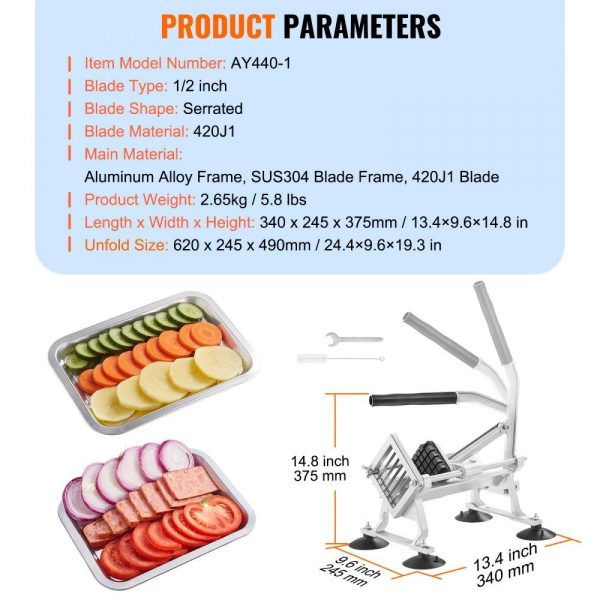 Food Preparation Equipment | Commercial Vegetable Slicer, 1/2 inch Fruit Slicer, Stainless Steel and Aluminum Alloy Vegetable Cutter Slicer Machine, Manual Slicer with Non-slip Feet, for Radishes, Onions, Potatoes, Lemons Food Preparation Equipment Food Preparation Equipment