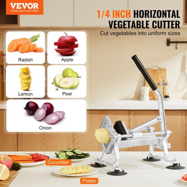 Food Preparation Equipment | Commercial Vegetable Slicer, 1/4 inch Fruit Slicer, Stainless Steel and Aluminum Alloy Vegetable Cutter Slicer Machine, Manual Slicer with Non-slip Feet, for Radishes, Onions, Potatoes, Lemons Food Preparation Equipment Food Preparation Equipment