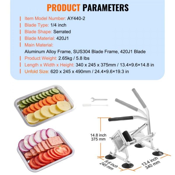 Food Preparation Equipment | Commercial Vegetable Slicer, 1/4 inch Fruit Slicer, Stainless Steel and Aluminum Alloy Vegetable Cutter Slicer Machine, Manual Slicer with Non-slip Feet, for Radishes, Onions, Potatoes, Lemons Food Preparation Equipment Food Preparation Equipment