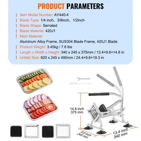 Food Preparation Equipment | Commercial Vegetable Slicer, 1/4″+3/8″+1/2″ Fruit Slicer, Stainless Steel and Aluminum Alloy Vegetable Cutter Slicer Machine, Manual Slicer with Non-slip Feet, for Radishes, Onions, Potatoes Food Preparation Equipment Food Preparation Equipment