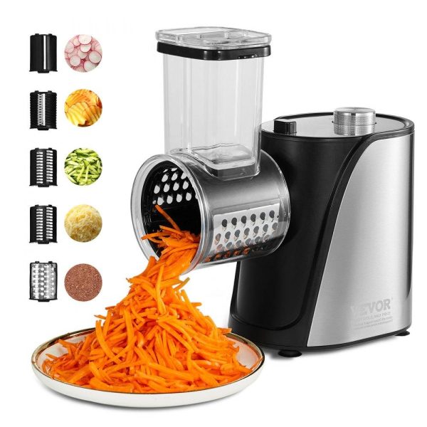 Food Preparation Equipment | Electric Cheese Grater Salad Maker, 250W Salad Shooter, Electric Vegetable Slicer Shredder Chopper for Fruits with 5 Attachments, Stainless Steel Food Cutter for Vegetables, and Cheeses Food Preparation Equipment Food Preparation Equipment