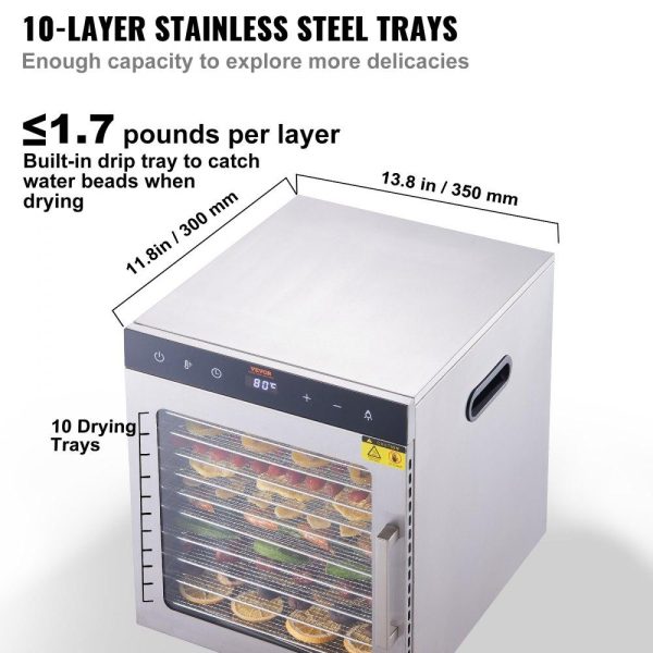 Food Preparation Equipment | Electric Food Dehydrator Machine, 800W Electric Food Dryer, 10 Stainless Steel Trays, with Digital Adjustable Timer & Temperature for Jerky, Herb, Meat, Beef, Fruit, Dog Treats and Vegetables Food Preparation Equipment Food Preparation Equipment