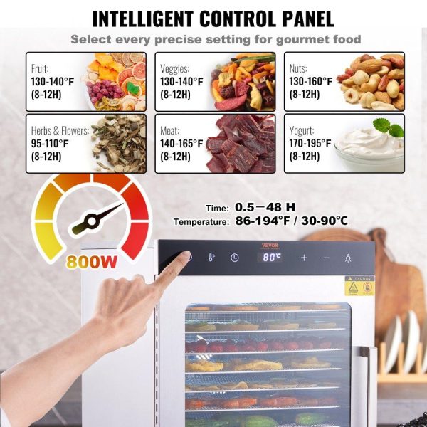 Food Preparation Equipment | Electric Food Dehydrator Machine, 800W Electric Food Dryer, 10 Stainless Steel Trays, with Digital Adjustable Timer & Temperature for Jerky, Herb, Meat, Beef, Fruit, Dog Treats and Vegetables Food Preparation Equipment Food Preparation Equipment