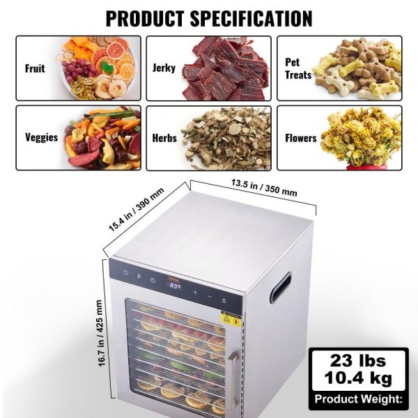 Food Preparation Equipment | Electric Food Dehydrator Machine, 800W Electric Food Dryer, 10 Stainless Steel Trays, with Digital Adjustable Timer & Temperature for Jerky, Herb, Meat, Beef, Fruit, Dog Treats and Vegetables Food Preparation Equipment Food Preparation Equipment