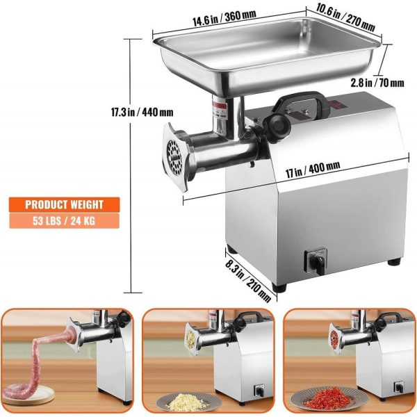 Food Preparation Equipment | Electric Meat Grinder, 396 Lb/H Capacity, 1100W (4600W MAX) Industrial Meat Mincer with 2 Blade, 3 Grinding Plates, Sausage Tubes 304 Stainless Steel Commercial Meat Grinder, ETL Listed Food Preparation Equipment Food Preparation Equipment