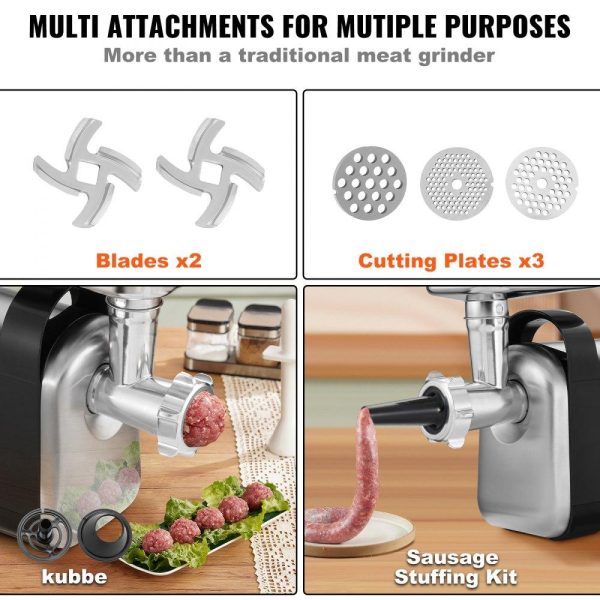 Food Preparation Equipment | Electric Meat Grinder, 6.6 Lb/Min, 550W（2200W MAX) Industrial Meat Mincer with 2 Blade, 3 Grinding Plates, Sausage Maker & Kubbe Kit ABS + Stainless Steel Commercial Meat Grinder, ETL Listed Food Preparation Equipment Food Preparation Equipment