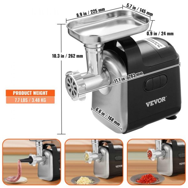 Food Preparation Equipment | Electric Meat Grinder, 6.6 Lb/Min, 550W（2200W MAX) Industrial Meat Mincer with 2 Blade, 3 Grinding Plates, Sausage Maker & Kubbe Kit ABS + Stainless Steel Commercial Meat Grinder, ETL Listed Food Preparation Equipment Food Preparation Equipment