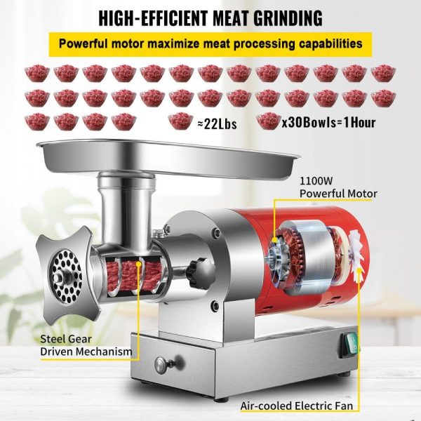 Food Preparation Equipment | Electric Meat Grinder, 661 Lbs/Hour1100 W Meat Grinder Machine, 1.5 HP Electric Meat Mincer with 2 Grinding Plates, Sausage Kit Set Meat Grinder Heavy Duty, Home Kitchen & Commercial Use Red Food Preparation Equipment Food Preparation Equipment