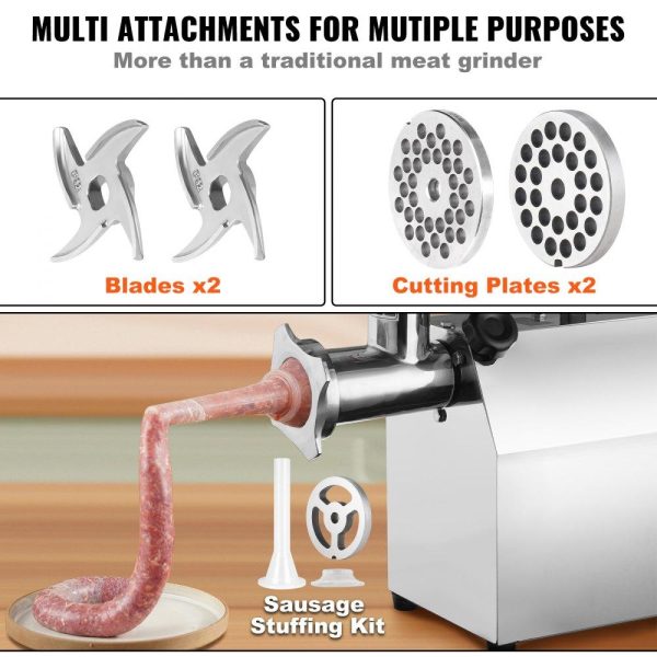 Food Preparation Equipment | Electric Meat Grinder, 8.3 Lb/Min, 650W（3800W MAX) Industrial Meat Mincer with 2 Blade, 3 Grinding Plates, Sausage Kit 304 Stainless Steel Commercial Meat Grinder, ETL Listed Food Preparation Equipment Food Preparation Equipment