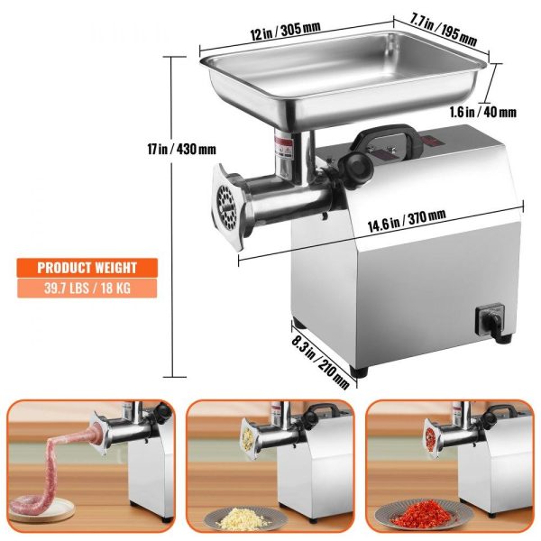 Food Preparation Equipment | Electric Meat Grinder, 8.3 Lb/Min, 650W（3800W MAX) Industrial Meat Mincer with 2 Blade, 3 Grinding Plates, Sausage Kit 304 Stainless Steel Commercial Meat Grinder, ETL Listed Food Preparation Equipment Food Preparation Equipment