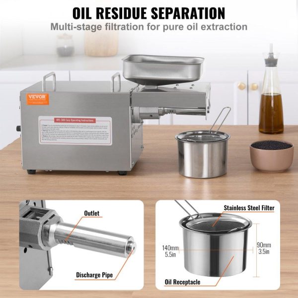 Food Preparation Equipment | Electric Oil Press Machine, 700W Stainless Steel Oil Extractor Machine, 140℃ / 284℉ Constant Temperature, Hot Press Oil Expeller for Pressing Peanuts, Sesame Seeds, Rapeseed, Tea Seeds Food Preparation Equipment Food Preparation Equipment