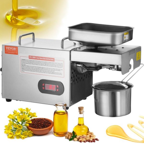 Food Preparation Equipment | Electric Oil Press Machine, 850W Stainless Steel Oil Extractor Machine, 0-300℃ / 32 – 572 ℉ Adjustable Temperature, Hot Press Oil Expeller for Pressing Peanuts, Sesame Seeds, Rapeseed, Tea Seeds Food Preparation Equipment Food Preparation Equipment