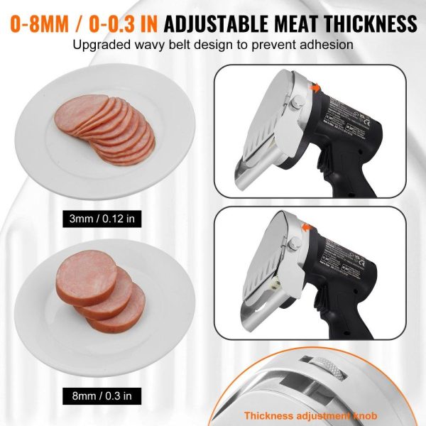 Food Preparation Equipment | Electric Shawarma Knife, 80W Cordless Battery Professional Turkish Knife, Commercial Stainless Steel Gyro Cutter, Doner Kebab Meat Slicer with 2 Blades, Φ4″/100mm, 0-8mm Adjustable Thickness Food Preparation Equipment Food Preparation Equipment