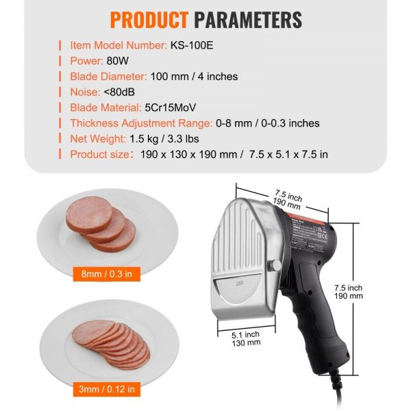 Food Preparation Equipment | Electric Shawarma Knife, 80W Professional Turkish Kebab Knife, Commercial Stainless Steel Gyro Cutter, Doner Kebab Meat Slicer with 2 Blades, Φ4″/100mm Blade Diameter, 0-8mm Adjustable Thickness Food Preparation Equipment Food Preparation Equipment