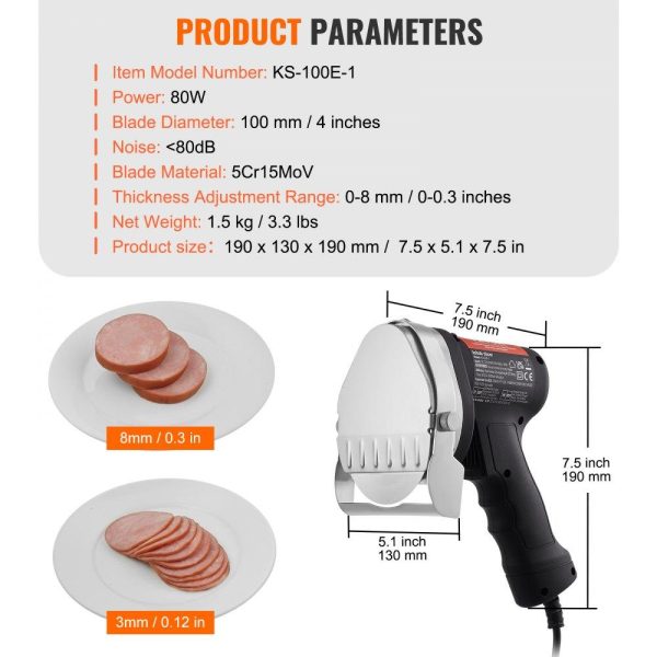 Food Preparation Equipment | Electric Shawarma Knife, 80W Professional Turkish Kebab Knife, Commercial Stainless Steel Gyro Cutter, Doner Kebab Meat Slicer with 2 Blades, Φ4″/100mm Blade Diameter, 0-8mm Adjustable Thickness Food Preparation Equipment Food Preparation Equipment