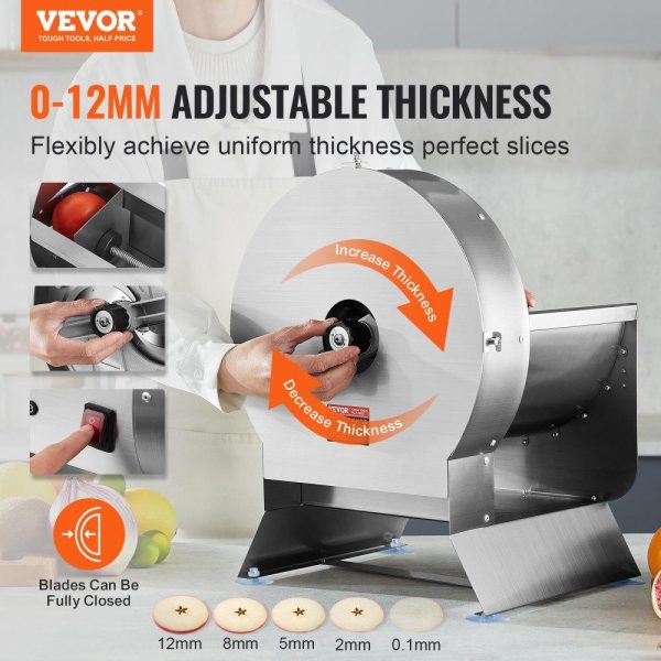 Food Preparation Equipment | Electric Vegetable Slicer, 0-0.5″/0-12mm Thickness Adjustable Commercial Slicer Machine, Convertible to Manual, Stainless Steel Food Cutter Slicing Machine, Large Feed Port for Potato, Tomato Food Preparation Equipment Food Preparation Equipment