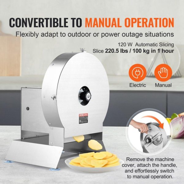 Food Preparation Equipment | Electric Vegetable Slicer, 0-0.5″/0-12mm Thickness Adjustable Commercial Slicer Machine, Convertible to Manual, Stainless Steel Food Cutter Slicing Machine, Large Feed Port for Potato, Tomato Food Preparation Equipment Food Preparation Equipment