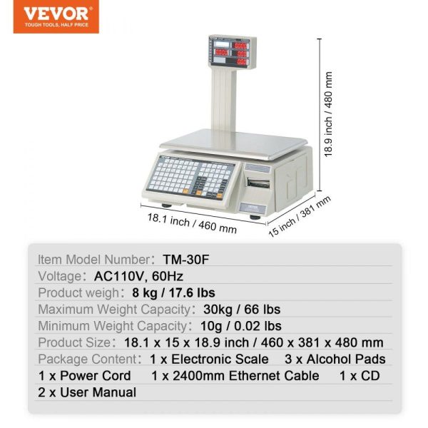 Food Preparation Equipment | Electronic Price Computing Scale, 66 LB Digital Deli Weight Scales, LCD & LED Digital Commercial Food Fruit Meat Produce Counting Weight, for Retail Store, Kitchen, Restaurant Market, and Farmer Food Preparation Equipment Food Preparation Equipment