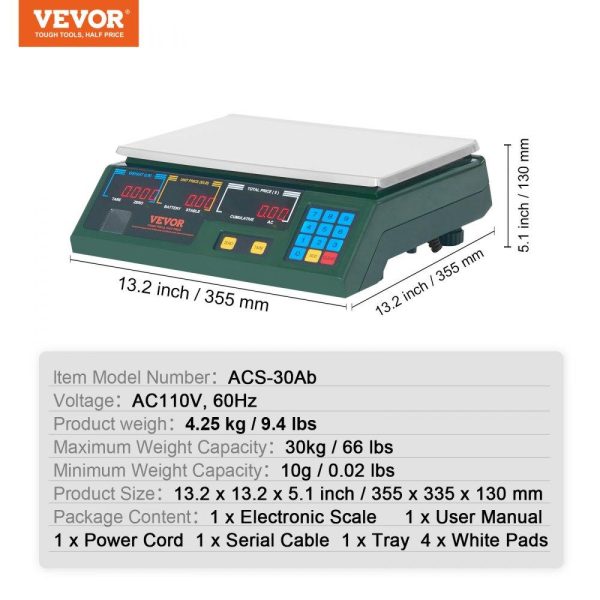 Food Preparation Equipment | Electronic Price Computing Scale, 66 LB Digital Deli Weight Scales, LED Digital Commercial Food Fruit Meat Produce Counting Weight, for Retail Outlet Store, Kitchen, Restaurant Market, Farmer Food Preparation Equipment Food Preparation Equipment