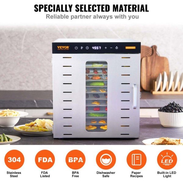 Food Preparation Equipment | Food Dehydrator Machine, 10 Stainless Steel Trays, 1000W Electric Food Dryer with Digital Adjustable Timer & Temperature for Jerky, Herb, Meat, Beef, Fruit, Dog Treats and Vegetables Food Preparation Equipment Food Preparation Equipment