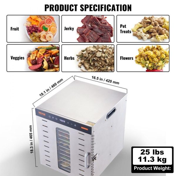 Food Preparation Equipment | Food Dehydrator Machine, 10 Stainless Steel Trays, 1000W Electric Food Dryer with Digital Adjustable Timer & Temperature for Jerky, Herb, Meat, Beef, Fruit, Dog Treats and Vegetables Food Preparation Equipment Food Preparation Equipment