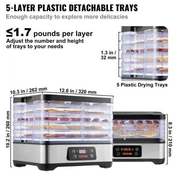 Food Preparation Equipment | Food Dehydrator Machine, 5-Tray Fruit Dehydrator, 300W Electric Food Dryer w/ Digital Adjustable Timer & Temperature for Jerky, Herb, Meat, Beef, Fruit, Dog Treats and Vegetables, ETL Listed Food Preparation Equipment Food Preparation Equipment