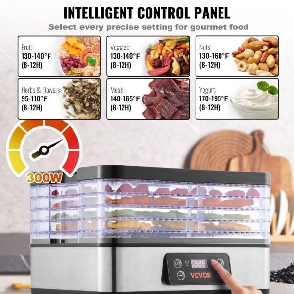 Food Preparation Equipment | Food Dehydrator Machine, 5-Tray Fruit Dehydrator, 300W Electric Food Dryer w/ Digital Adjustable Timer & Temperature for Jerky, Herb, Meat, Beef, Fruit, Dog Treats and Vegetables, ETL Listed Food Preparation Equipment Food Preparation Equipment