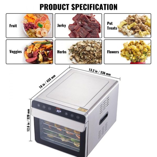 Food Preparation Equipment | Food Dehydrator Machine, 6 Stainless Steel Trays, 700W Electric Food Dryer w/ Digital Adjustable Timer & Temperature for Jerky, Herb, Meat, Beef, Fruit, Dog Treats and Vegetables, ETL Listed Food Preparation Equipment Food Preparation Equipment