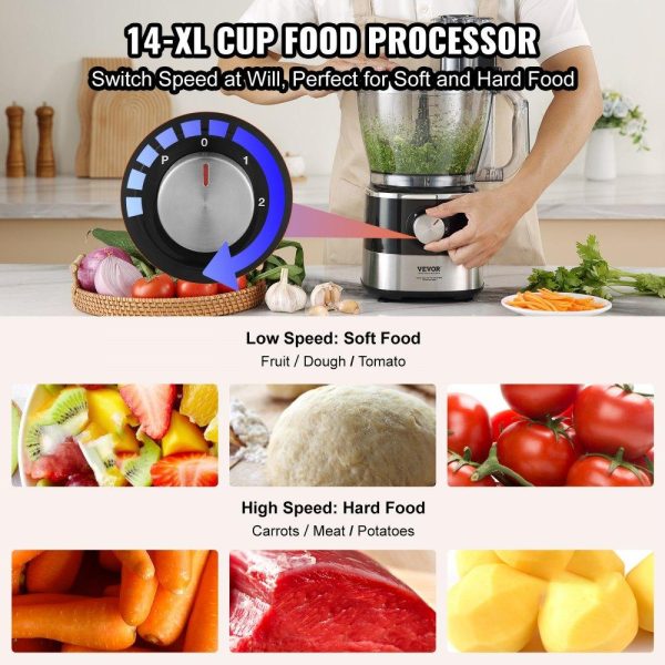 Food Preparation Equipment | Food Processor, 14-Cup Vegetable Chopper for Chopping, Mixing, Slicing, and Kneading Dough, 600 Watts Stainless Steel Blade Professional Electric Food Chopper, Easy Assembly & Clean, Black Food Preparation Equipment Food Preparation Equipment