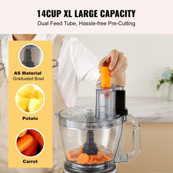 Food Preparation Equipment | Food Processor, 14-Cup Vegetable Chopper for Chopping, Mixing, Slicing, and Kneading Dough, 600 Watts Stainless Steel Blade Professional Electric Food Chopper, Easy Assembly & Clean, Black Food Preparation Equipment Food Preparation Equipment