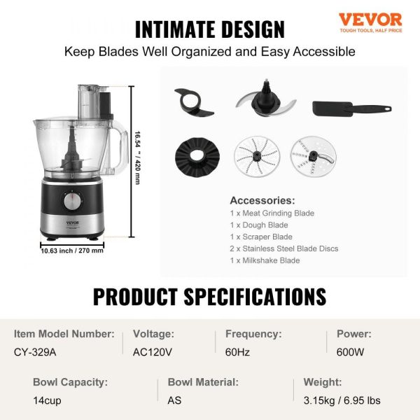 Food Preparation Equipment | Food Processor, 14-Cup Vegetable Chopper for Chopping, Mixing, Slicing, and Kneading Dough, 600 Watts Stainless Steel Blade Professional Electric Food Chopper, Easy Assembly & Clean, Black Food Preparation Equipment Food Preparation Equipment