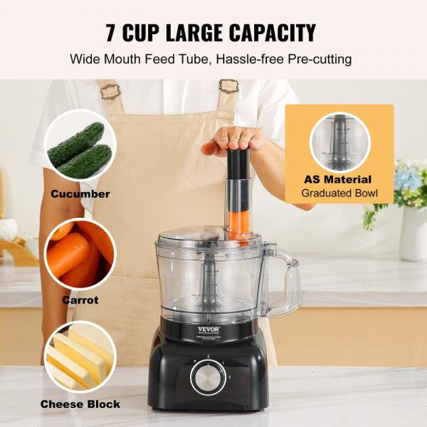 Food Preparation Equipment | Food Processor, 7-Cup Vegetable Chopper for Chopping, Mixing, Slicing, and Kneading Dough, 350 Watts Stainless Steel Blade Professional Electric Food Chopper, Easy Assembly & Clean, Black Food Preparation Equipment Food Preparation Equipment