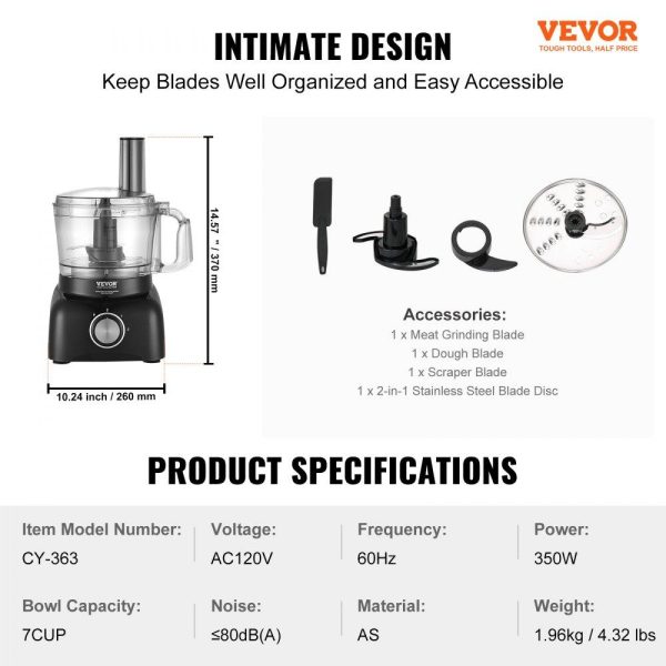 Food Preparation Equipment | Food Processor, 7-Cup Vegetable Chopper for Chopping, Mixing, Slicing, and Kneading Dough, 350 Watts Stainless Steel Blade Professional Electric Food Chopper, Easy Assembly & Clean, Black Food Preparation Equipment Food Preparation Equipment