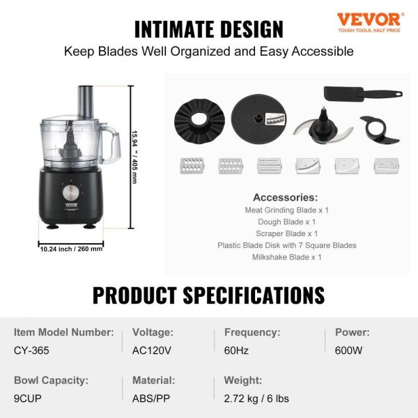 Food Preparation Equipment | Food Processor, 9-Cup Vegetable Chopper for Chopping, Slicing, Shredding, Puree, and Kneading, 600 Watts Stainless Steel Blade Professional Electric Food Chopper, Easy Assembly & Clean, Black Food Preparation Equipment Food Preparation Equipment