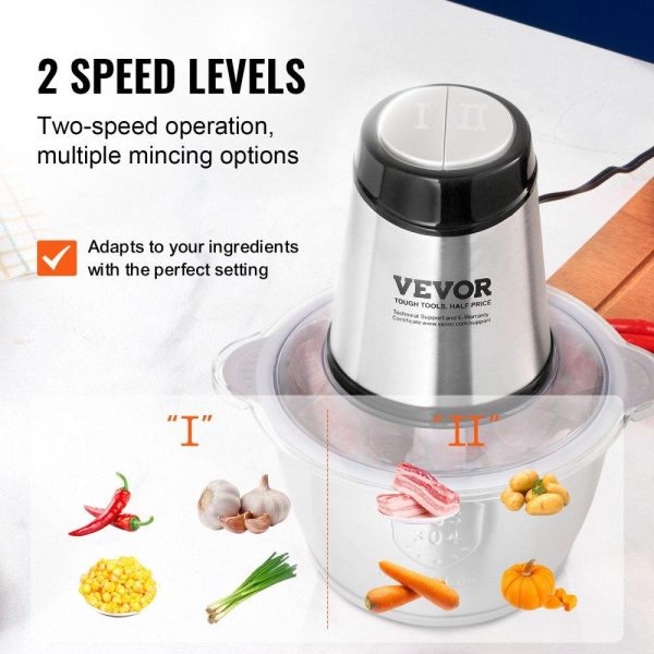 Food Preparation Equipment | Food Processor, Electric Meat Grinder with 4-Wing Stainless Steel Blades, 400W Electric Food Chopper, 8 Cup Stainless Steel Bowl, 2 Speeds Food Grinder for Baby Food, Meat, Onion, Vegetables Food Preparation Equipment Food Preparation Equipment