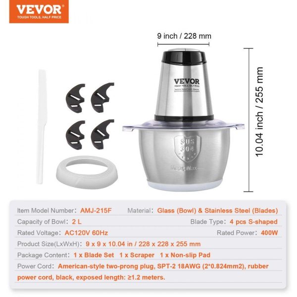 Food Preparation Equipment | Food Processor, Electric Meat Grinder with 4-Wing Stainless Steel Blades, 400W Electric Food Chopper, 8 Cup Stainless Steel Bowl, 2 Speeds Food Grinder for Baby Food, Meat, Onion, Vegetables Food Preparation Equipment Food Preparation Equipment