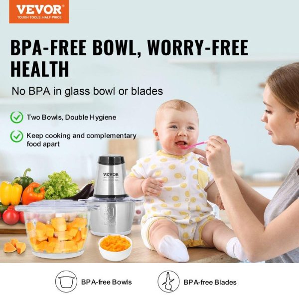 Food Preparation Equipment | Food Processor, Electric Meat Grinder with 4-Wing Stainless Steel Blades, 8 Cup+5 Cup Two Bowls, 400W Electric Food Chopper, 2 Speeds Food Grinder for Baby Food, Meat, Onion, Vegetables Food Preparation Equipment Food Preparation Equipment