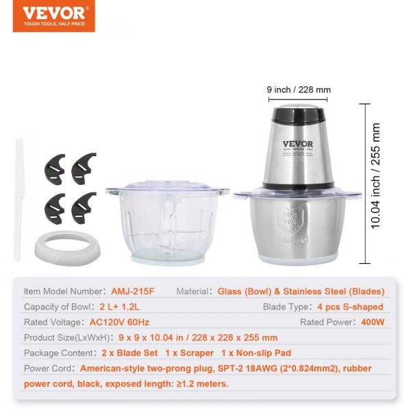 Food Preparation Equipment | Food Processor, Electric Meat Grinder with 4-Wing Stainless Steel Blades, 8 Cup+5 Cup Two Bowls, 400W Electric Food Chopper, 2 Speeds Food Grinder for Baby Food, Meat, Onion, Vegetables Food Preparation Equipment Food Preparation Equipment