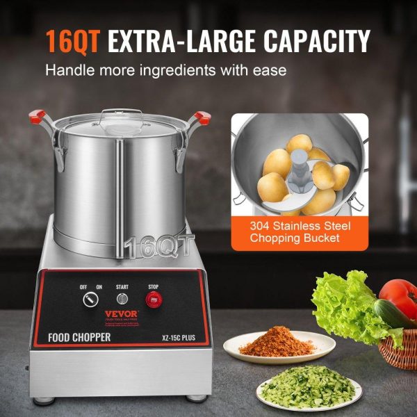 Food Preparation Equipment | Food Processor & Vegetable Chopper, 16 Quart, 1400W Food-Grade Stainless Steel Food Processor Chopper with 2 Extra S-Curve Blades, Multifunctional for Chopping Vegetables, Meat, Grains, Nuts Food Preparation Equipment Food Preparation Equipment